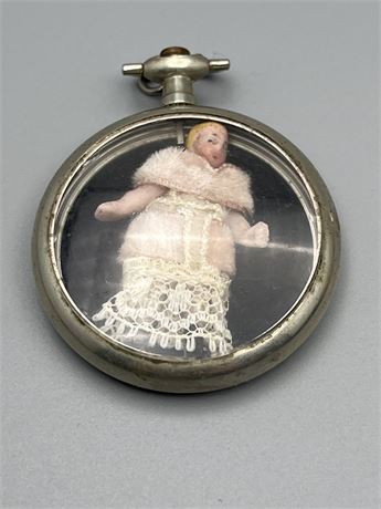 vintage Pocket watch case with doll inside