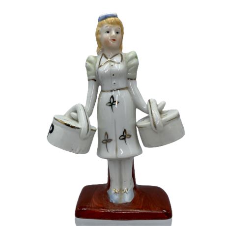Vintage Porcelain 40s Shopping Girl with Hatboxes Salt & Pepper Shaker Figurine