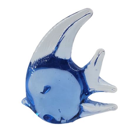 Blue Art Glass Angel Fish Paperweight