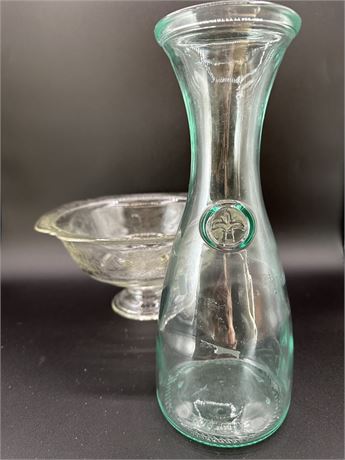 Footed Glass Bowl & Green Carafe