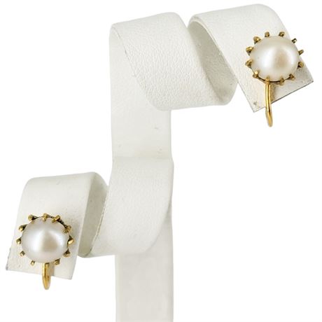 Vintage Gold Filled Genuine Freshwater Pearl Screwback Earrings
