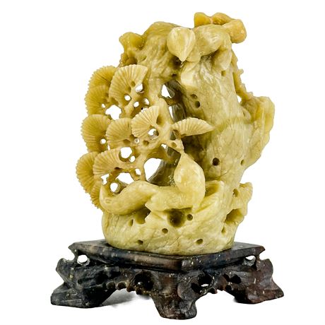 Vintage Chinese Soapstone Carving Foxes at Play
