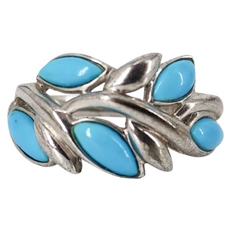 Signed East Arts Sterling Silver Turquoise Ring, Sz 7.25
