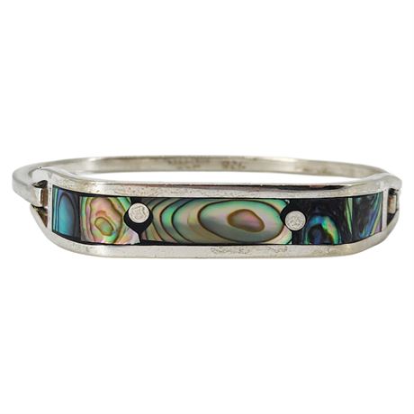 Vintage Mexico Sterling Silver Abalone Clamper Bangle Bracelet