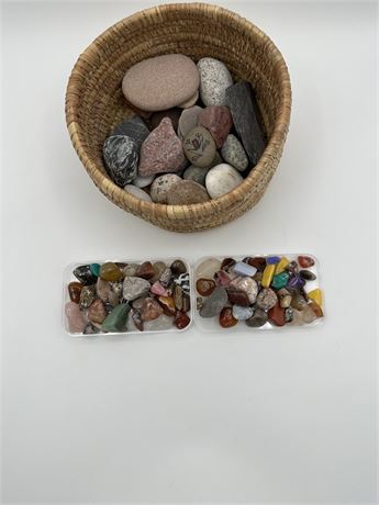 Polished Rocks & Other Rocks with Basket