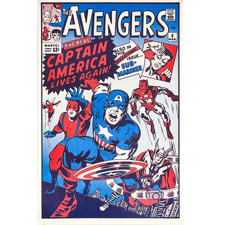 Vintage Marvel Poster Print of "The Avengers" Issue 4 Comic Book Cover