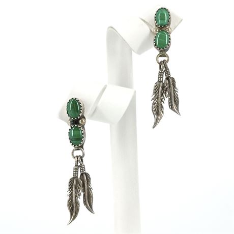 EDE 925 Sterling Silver Green Onyx & Feather Dangle Earrings – Southwestern