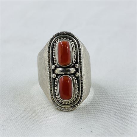 12.3g Sterling Coral Ring Size 10