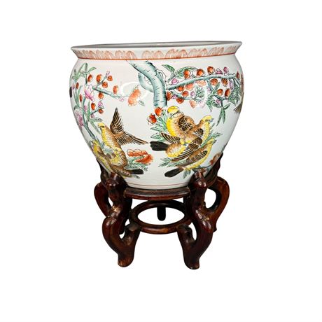Koi and Birds Chinese Large Planter on Stand