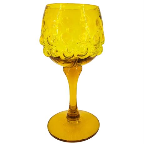 Vintage Empoli-Style Amber Bubble Long-Stemmed Goblet UV Reactive