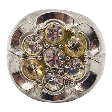 Vintage Chunky Silver Tone Rhinestone Ring, Sz 7