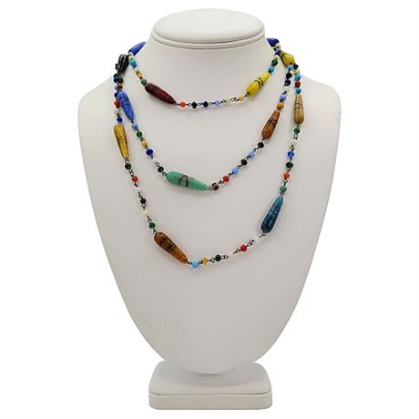 Vintage Boho Glass Bead Rosary Style Necklace