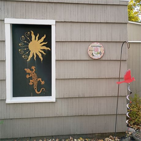 Outdoor Iguana, Sun Art, Garden Sign, Shepherd's Hook and Cardinal