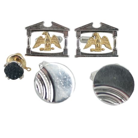 Mixed Vintage Cuff Link Lot w/ Masonic Eagle Pair & Tie Tack