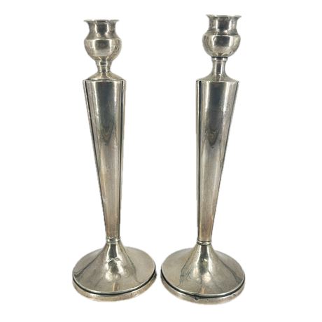 Pair of Alvin Sterling Weighted Art Deco Candlesticks