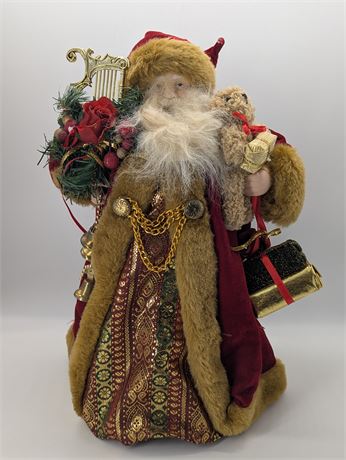 Santa Claus Tree Topper Porcelain Face Hands Teddy Bear Lyre