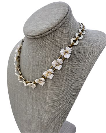 Vintage 40s Rhinestone Trimmed Adjustable Floral Necklace