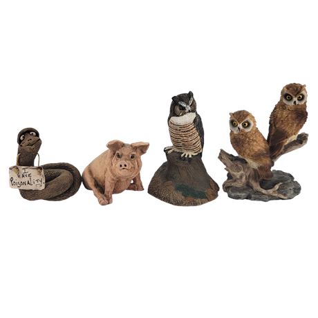 Snake / Pig / Owl Figurine Lot