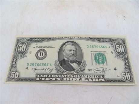 1974 $50 Federal Reserve Note # D 25766566 A