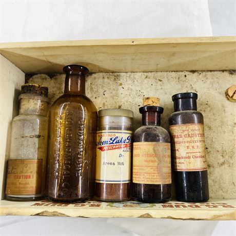 Antique Poison Bottles w/ Paper Labels