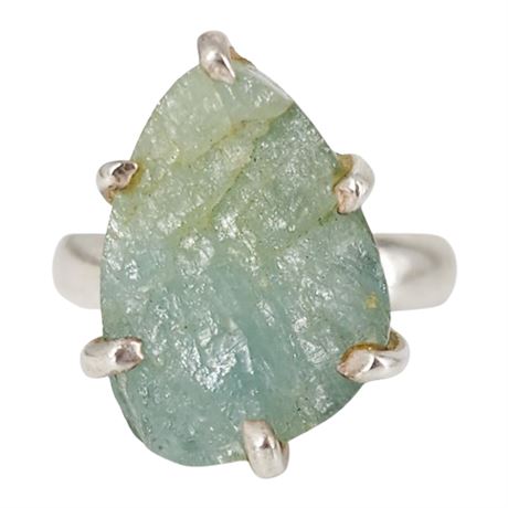 Signed ARYA Sterling Silver Chunky Raw Chrysoprase Ring, Sz 8