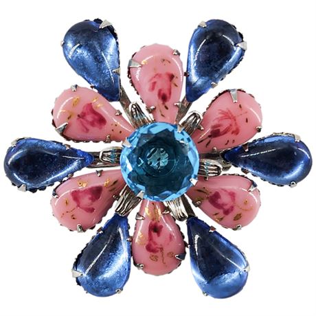 Vintage Rhinestone Drops Flower Brooch