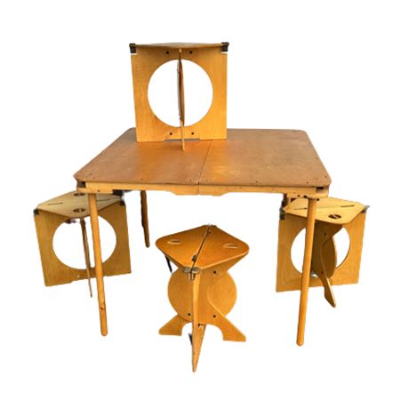 Mid-Century Modern Barry Simpson Dirt Roads Rooster Table & Stools