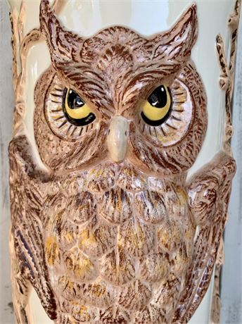 Large 17” Great Horned Owl Vintage Ceramic Umbrella Stand