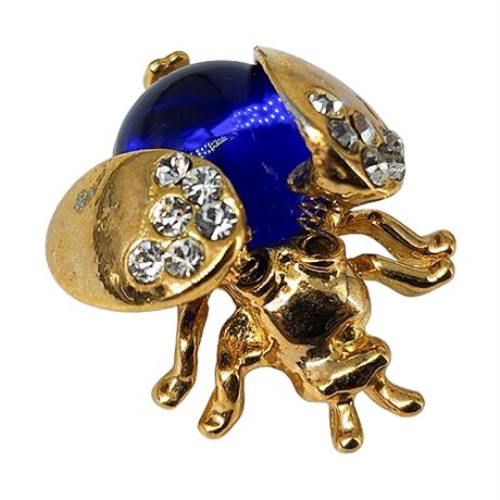 Vintage Rhinestone Ladybug Jelly Belly Trembler Brooch
