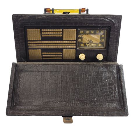 1948 Sparton 6AM06 Leatherette Tube Radio w/ Lucite Amber Handle