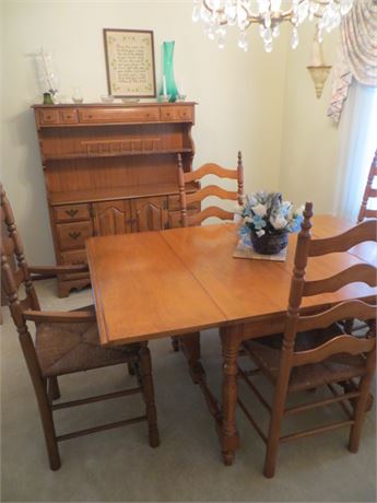 Pine Dining Room Set Drop Leaves 1 Captain's Chair & 4 Ladder Back Chairs