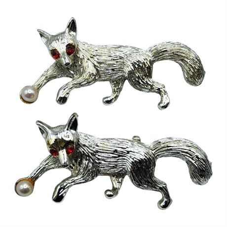 Pair Unsigned Fox Brooches