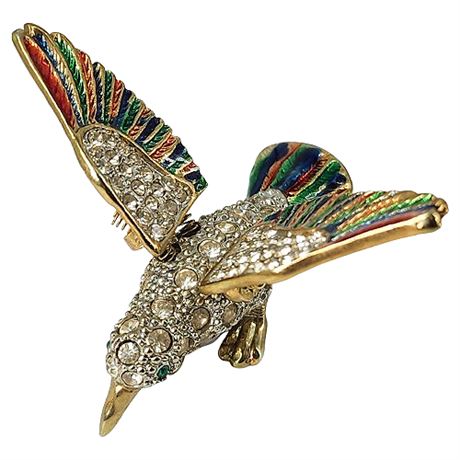 Vintage Enamel & Rhinestone Trembler Bird Brooch
