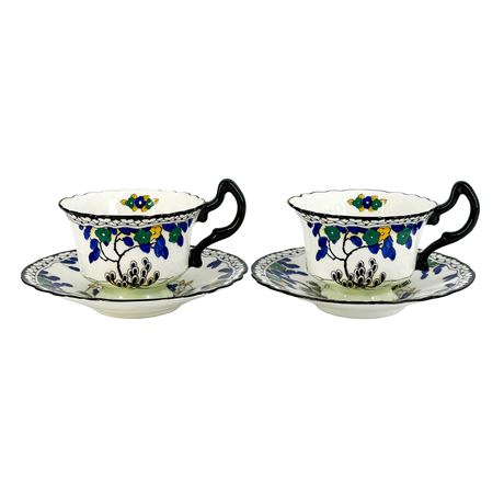 Pair of Vintage 1923 Royal Doulton Blue Tree Pattern Demitasse Sets