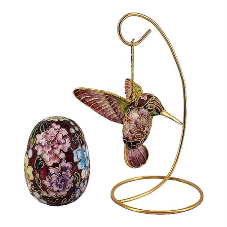 Decorative Cloisonné Hummingbird and Egg