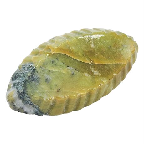 Vintage Ribbed Edge Carved Serpentine Stone Brooch