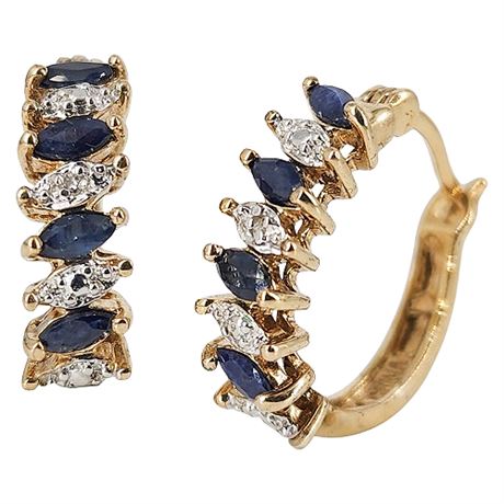 Signed Ross Simons Gold Over Sterling Silver Sapphire Earrings