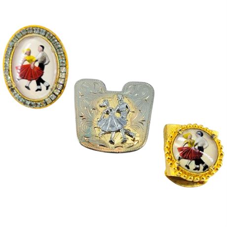 Vintage Lot of 3 Square Dancer Tie Clips
