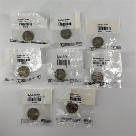 Lot of 8 Assorted Sealed Buffalo Nickels