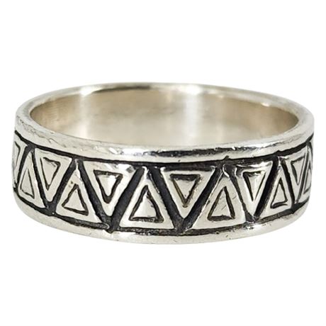 Vintage Sterling Silver Triangles 6.5mm Band Ring, Sz 9.25