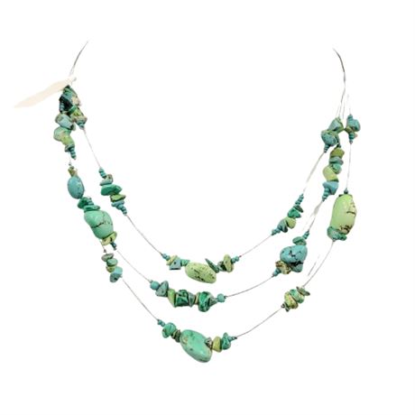 New With Tag Wire Band Green Stone Triple Strand Necklace