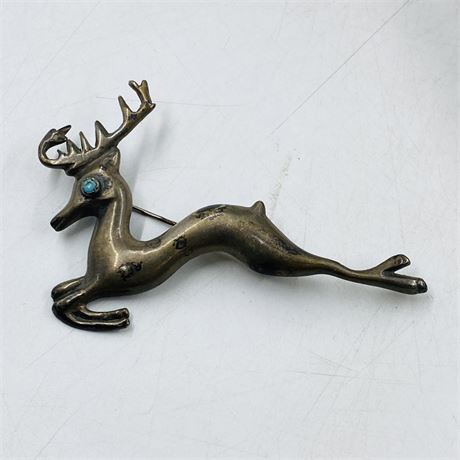 22g Vntg Southwest Sterling Deer Pin w Turquoise Eye