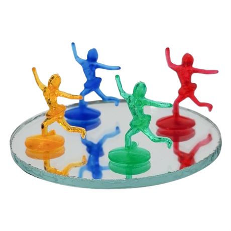 Vintage Miniature Plastic Ice Skater Figurines on Mirror Pond