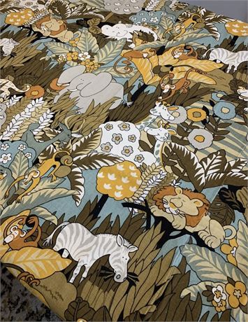 Pair 1970s Custom Made Safari Jungle Animal Print Curtains
