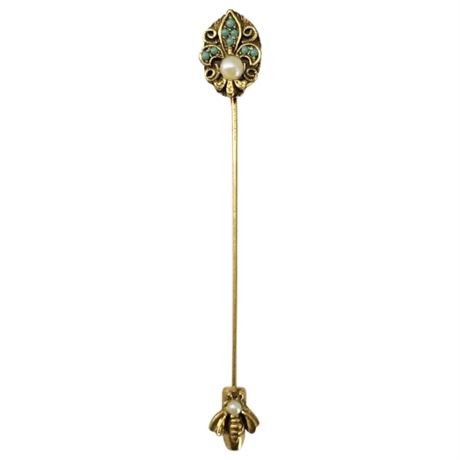 Vintage Fleur-di-Lis and Bee Faux Pearl Accent Stick Pin