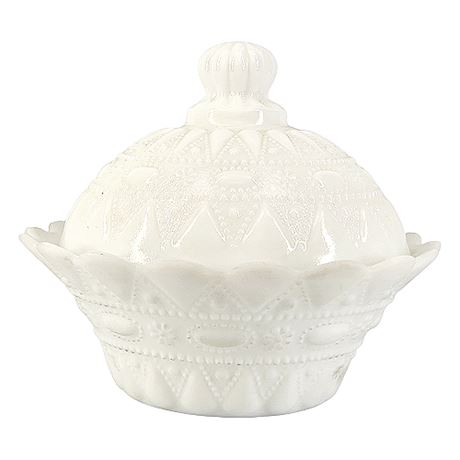 Kemple 'Lace & Dewdrop' Milk Glass Covered Bowl