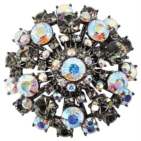 Signed Joan Rivers Domed Aurora Borealis Rhinestone Brooch