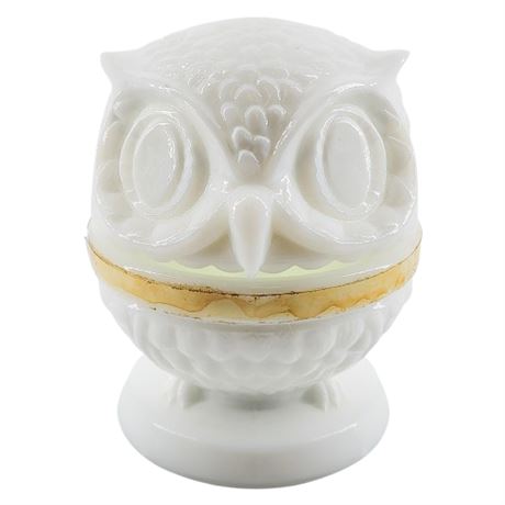 Vintage Fenton White Milk Glass Wise Owl Decision Maker/Ring Holder
