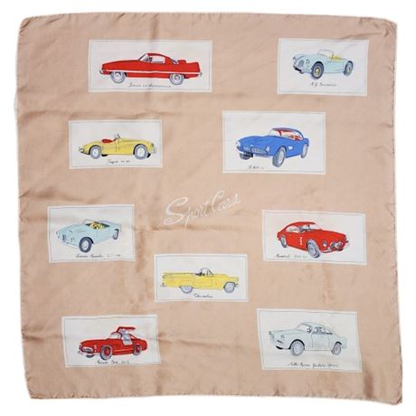 Vintage Unbranded "Sport Cars" Silk Scarf