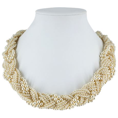 Vintage Braided Multi-Strand Faux Pearl Necklace